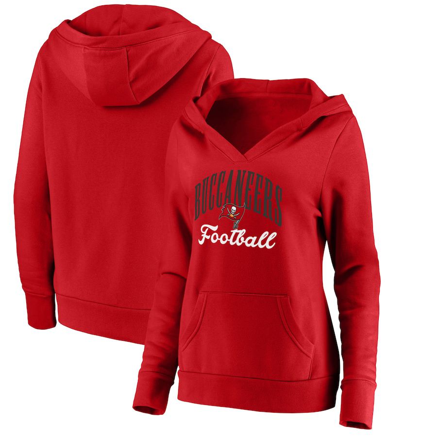 Women Tampa Bay Buccaneers Fanatics Branded Red Victory Script V-Neck Pullover Hoodie->women nfl jersey->Women Jersey